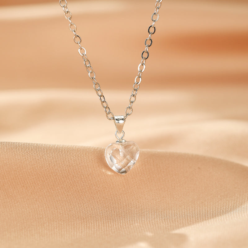 Collier Cristal de Roche – Cœur Lumineux, Argent