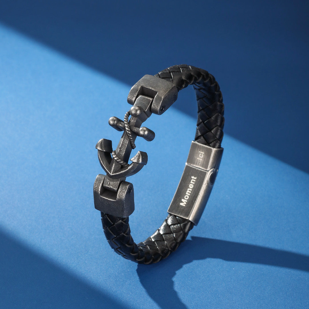 Men's Anchor Leather Bracelet – Proudly Anchored