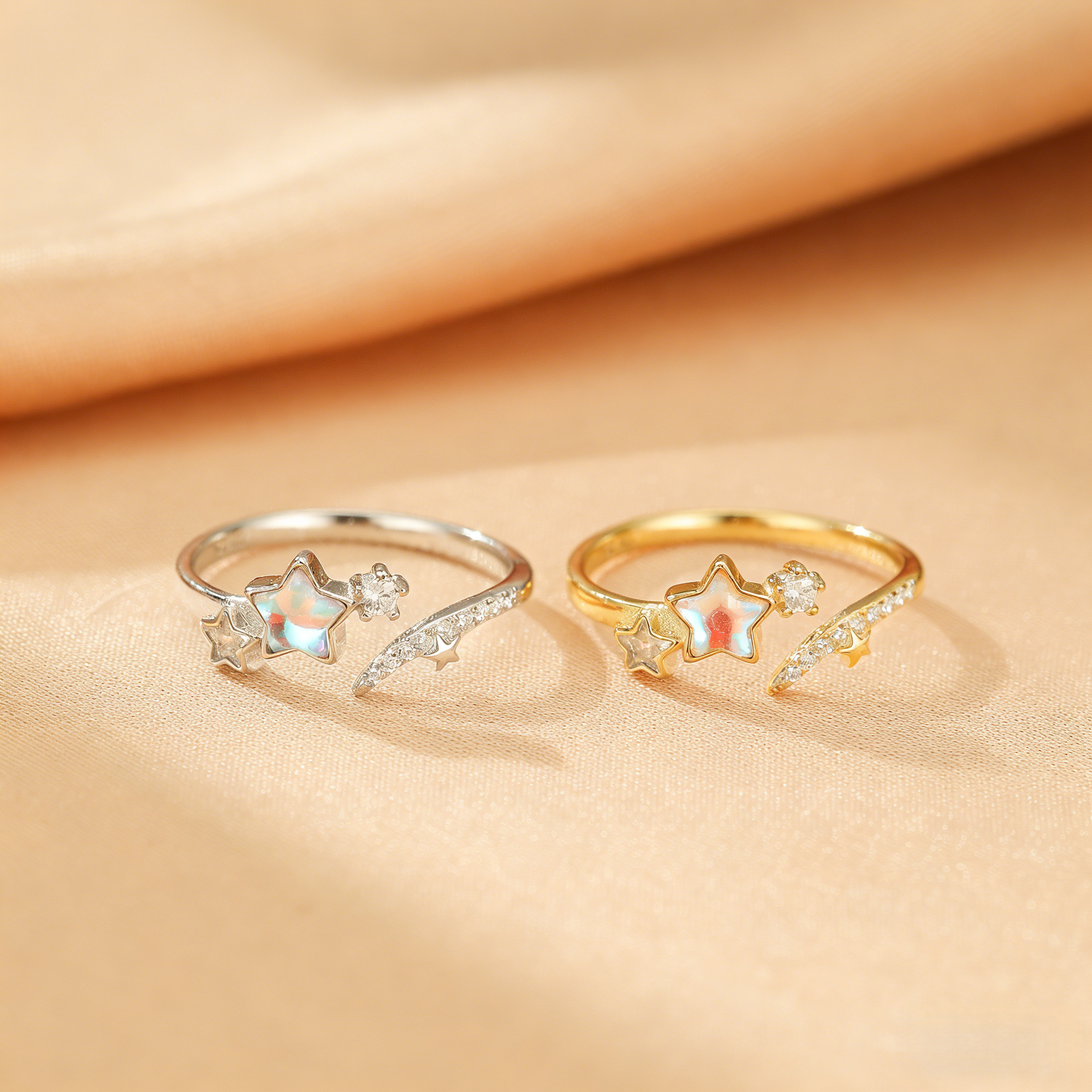 Bague Pierre de Lune  – Lueur Mystérieuse, Argent Plaqué Or