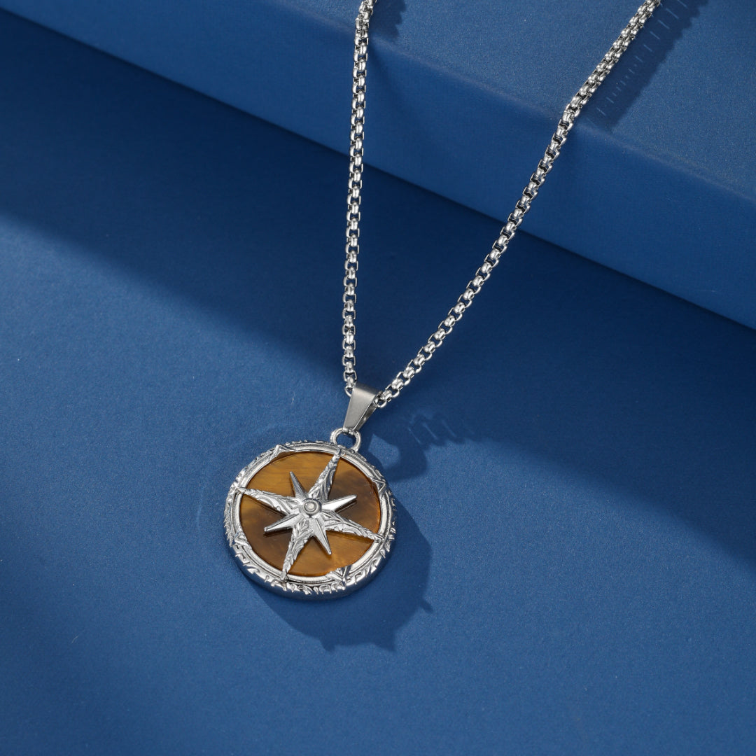 Collier Homme Œil de Tigre – Étoile du Destin