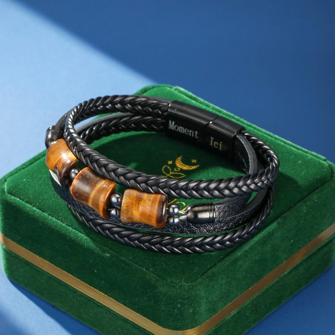 Men's Tiger Eye Leather Bracelet – Sculpted Strength