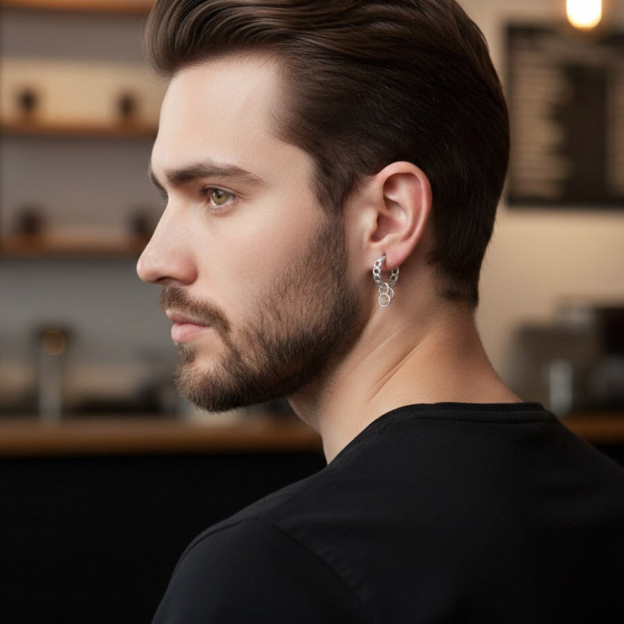Boucles d'Oreilles Homme – Style Subtil, Argent