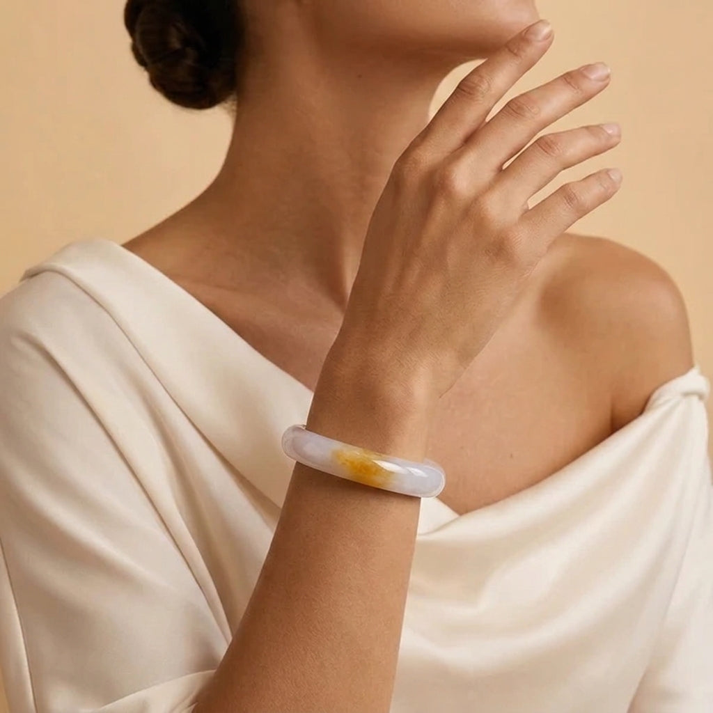 Bracelet Jonc Jade Jaune – Fleur des Vents