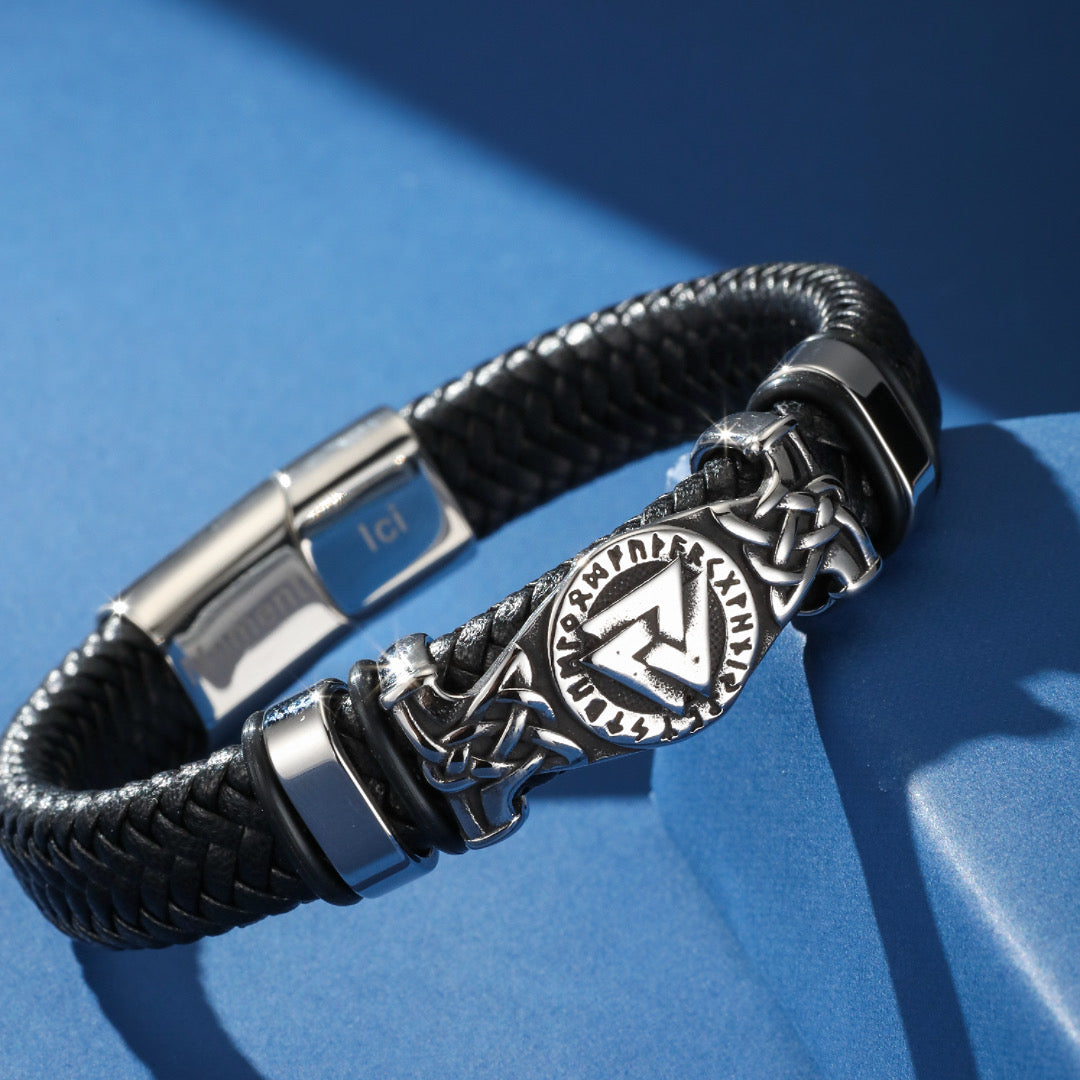 Men's Viking Leather Bracelet - Ancestral Runes