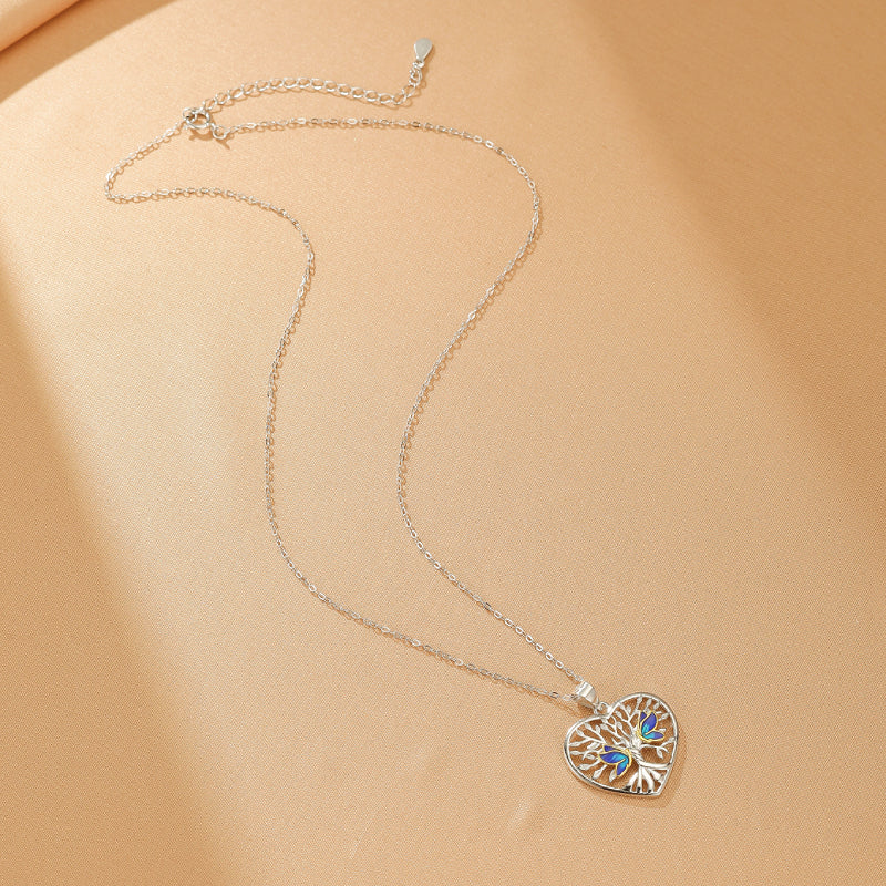 Collier Arbre de Vie – Étreinte Papillon Bleue, Argent 925