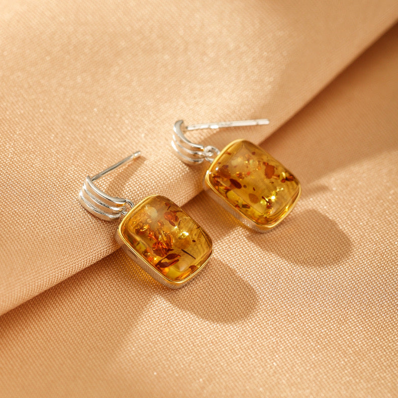 Boucles d'Oreilles Ambre – Caresse d’Ambre, Argent