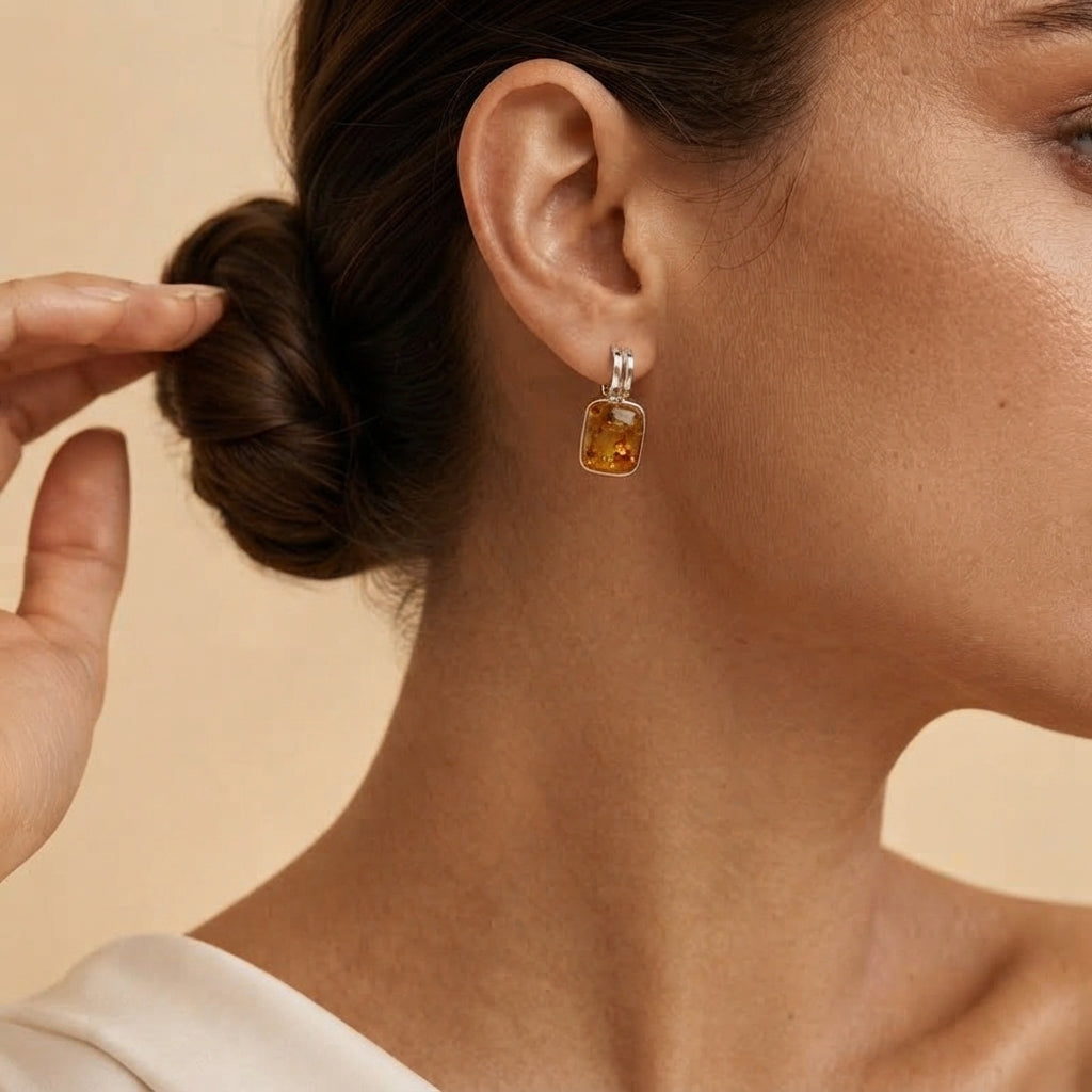 Boucles d'Oreilles Ambre – Caresse d’Ambre, Argent