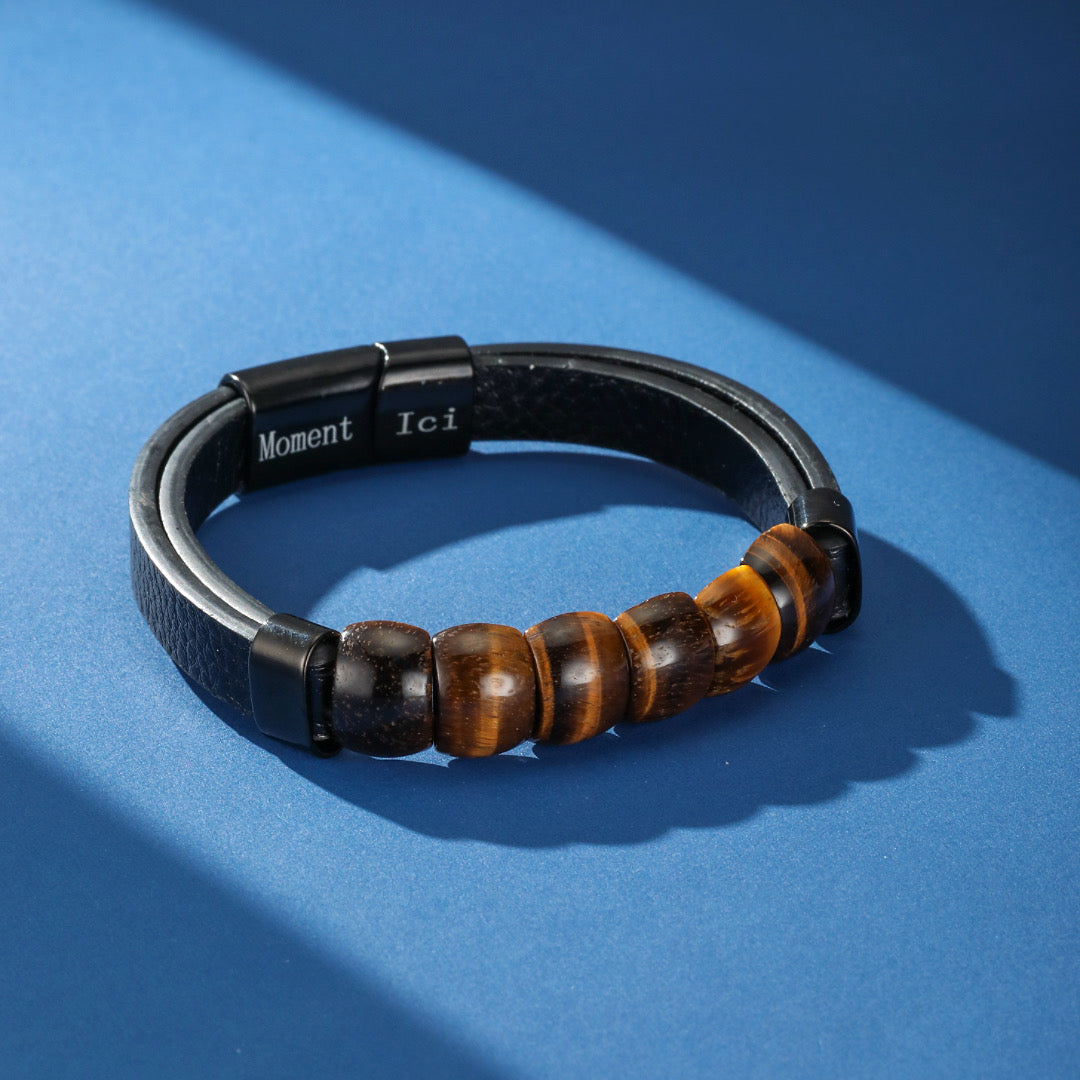 Bracelet Homme Cuir Pierres Naturelles – Force Totale