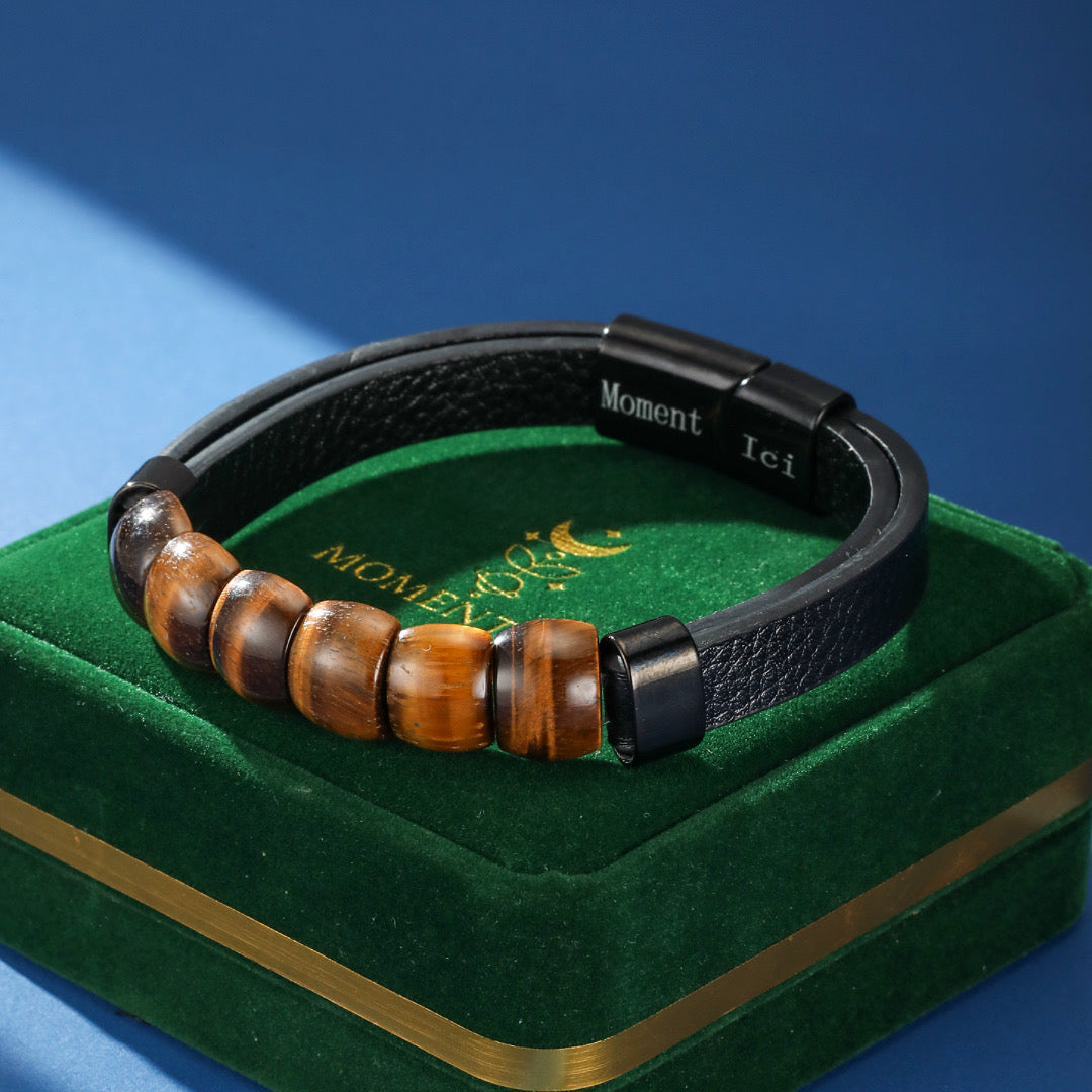 Bracelet Homme Cuir Pierres Naturelles – Force Totale