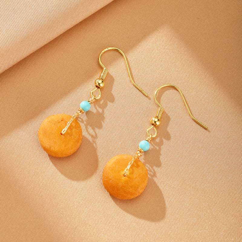 Boucles d'Oreilles Ambre et Turquoise – Douceur Lumineuse, Argent Plaqué Or