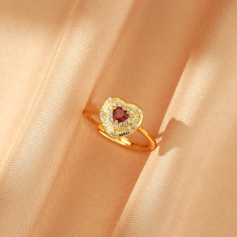 Bague Tourmaline Rose – Cœur Lumineux, Argent Plaqué Or 18K