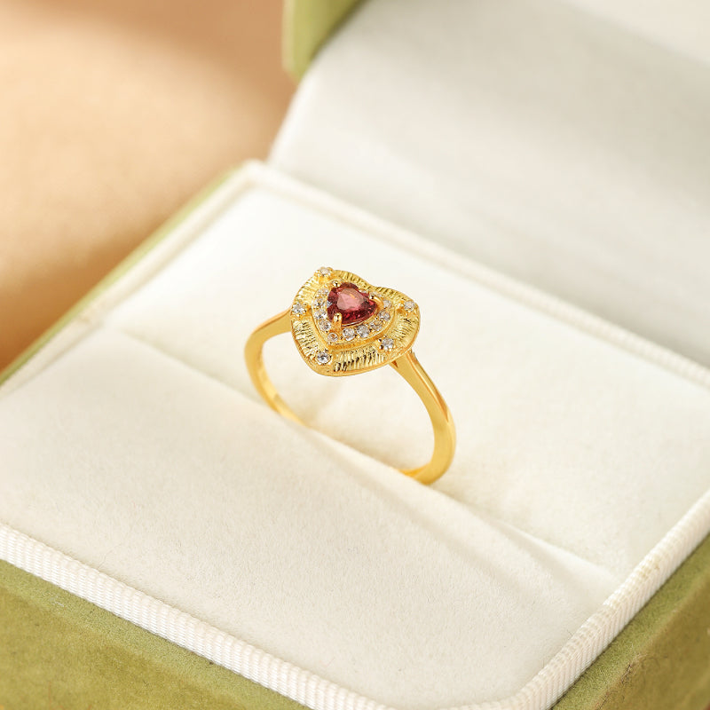 Bague Tourmaline Rose – Cœur Lumineux, Argent Plaqué Or 18K