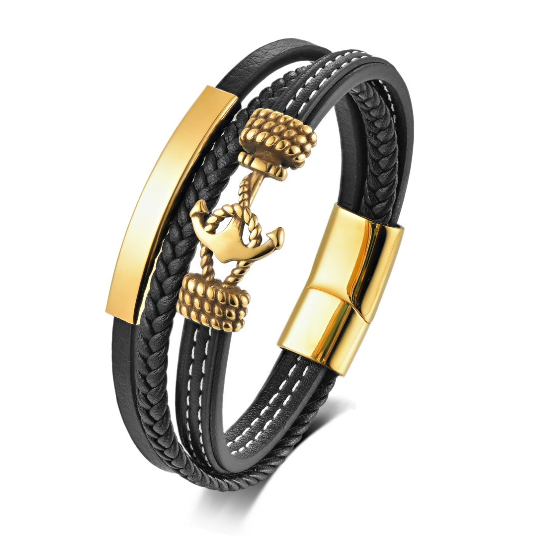 Men's Leather Anchor Bracelet – Marine Prestige