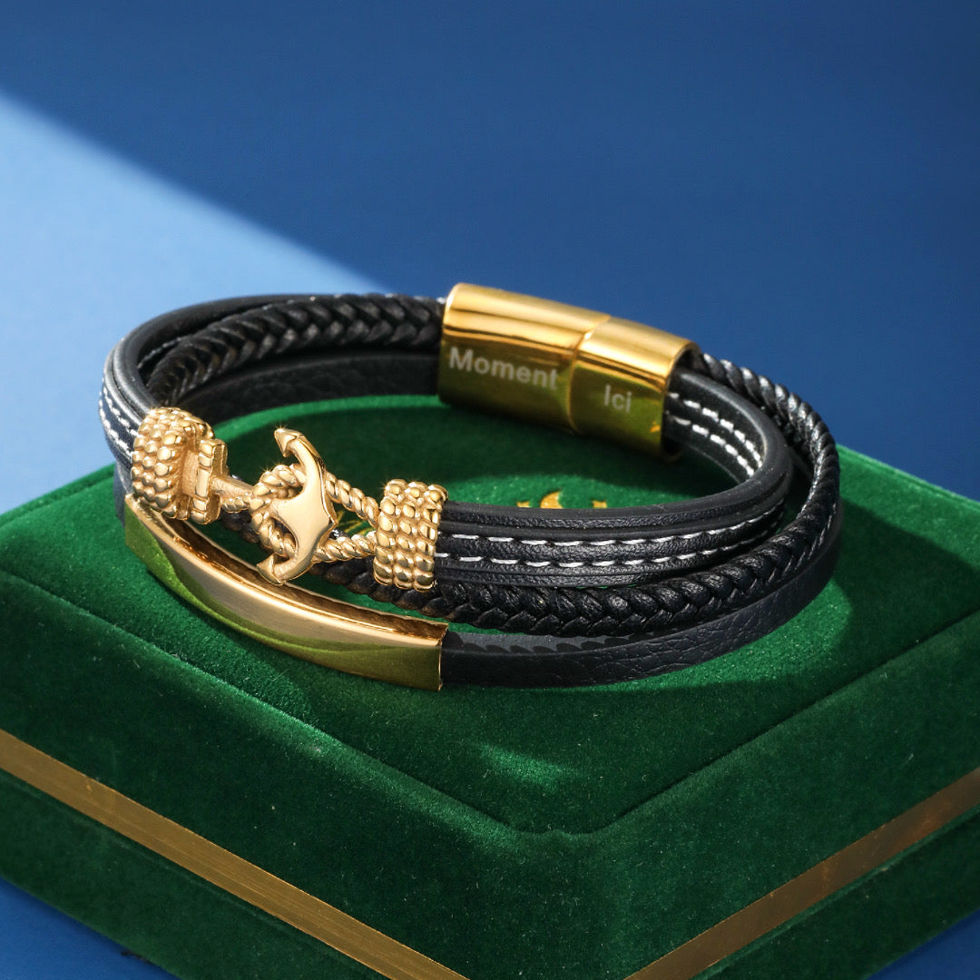 Men's Leather Anchor Bracelet – Marine Prestige