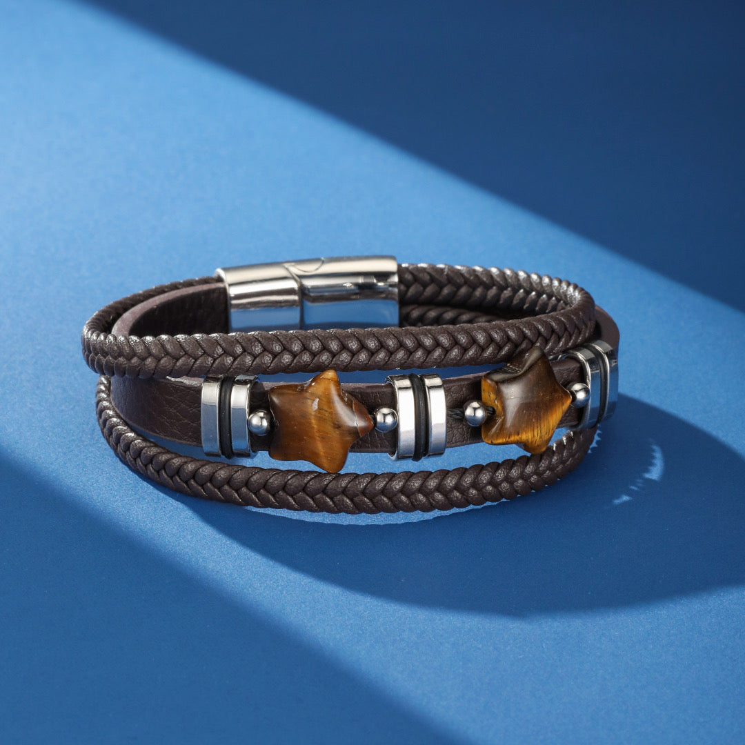 Men's Tiger Eye Leather Bracelet – Star of Strength