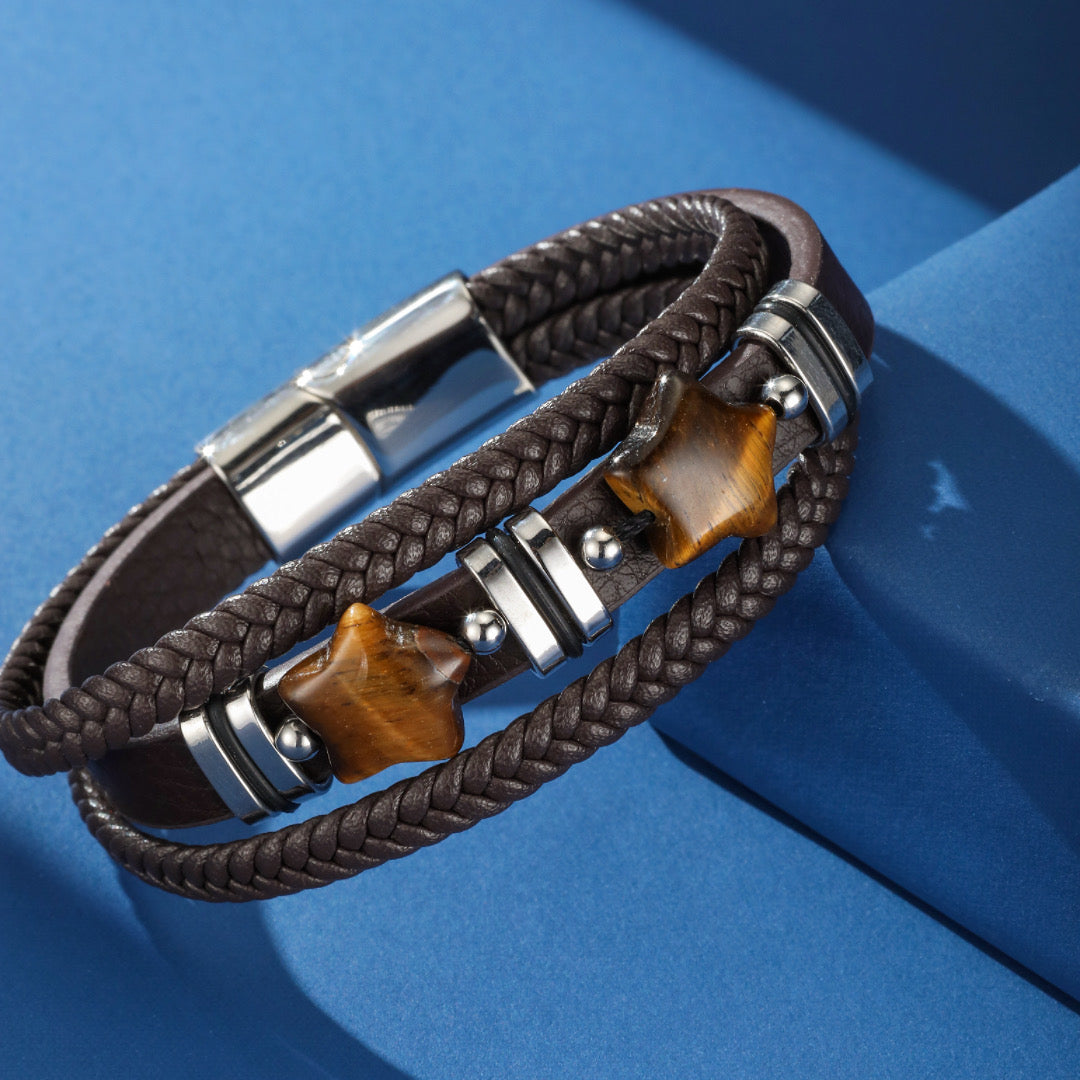 Men's Tiger Eye Leather Bracelet – Star of Strength