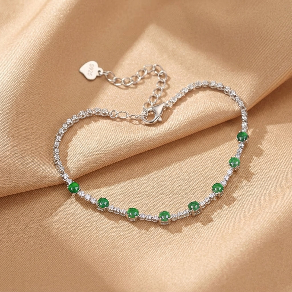 Bracelet Jadéite – Forêt d’Émeraude, Argent