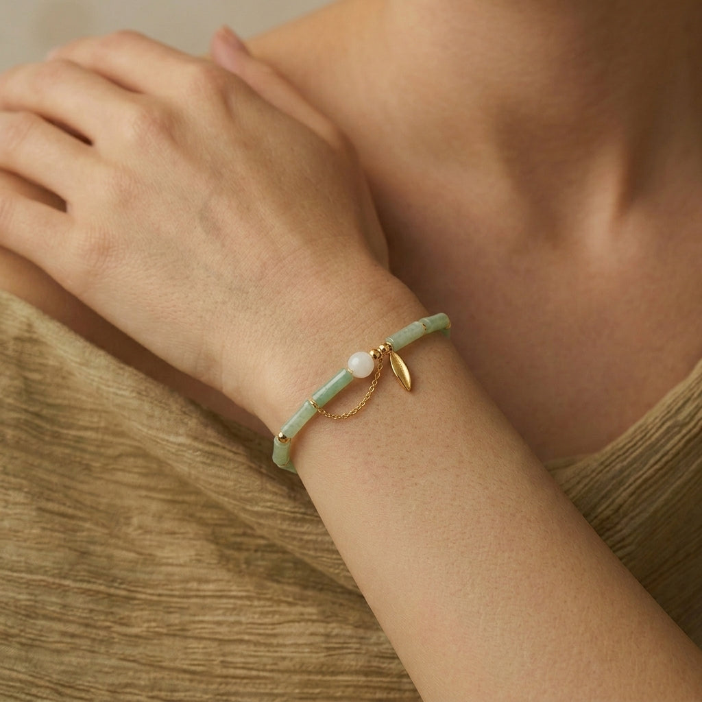 Bracelet Aventurine et Jade – Douceur Bambou, Argent Plaqué Or