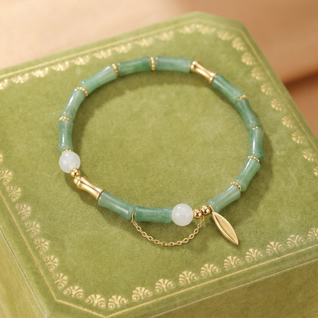 Bracelet Aventurine et Jade – Douceur Bambou, Argent Plaqué Or