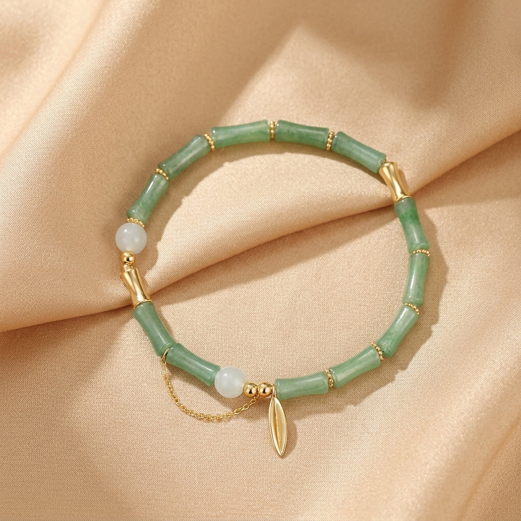 Bracelet Aventurine et Jade – Douceur Bambou, Argent Plaqué Or