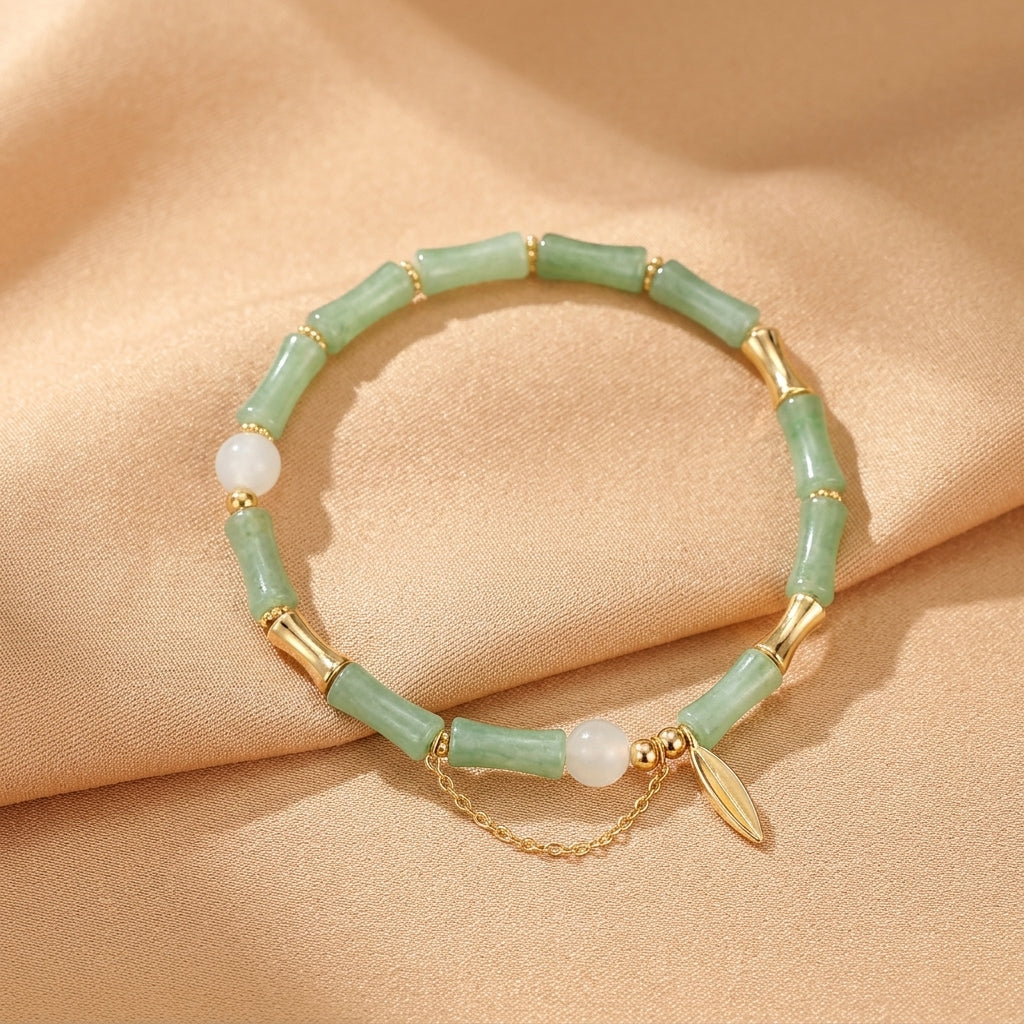 Bracelet Aventurine et Jade – Douceur Bambou, Argent Plaqué Or