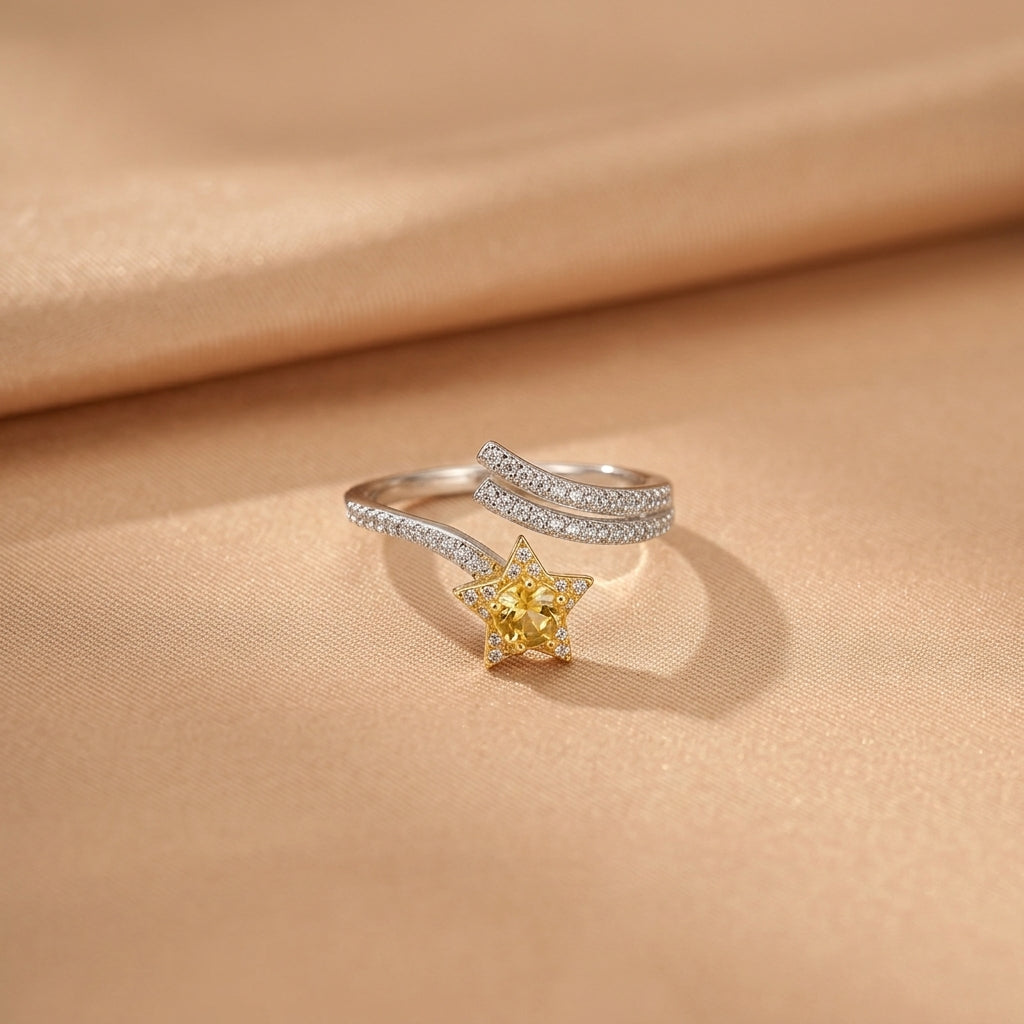 Bague Citrine – Étreinte de Soleil, Argent