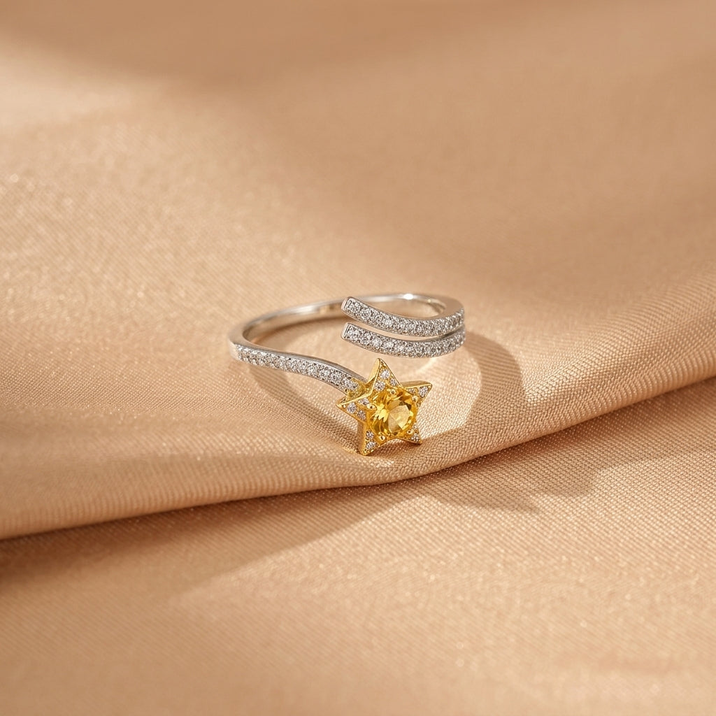 Bague Citrine – Étreinte de Soleil, Argent