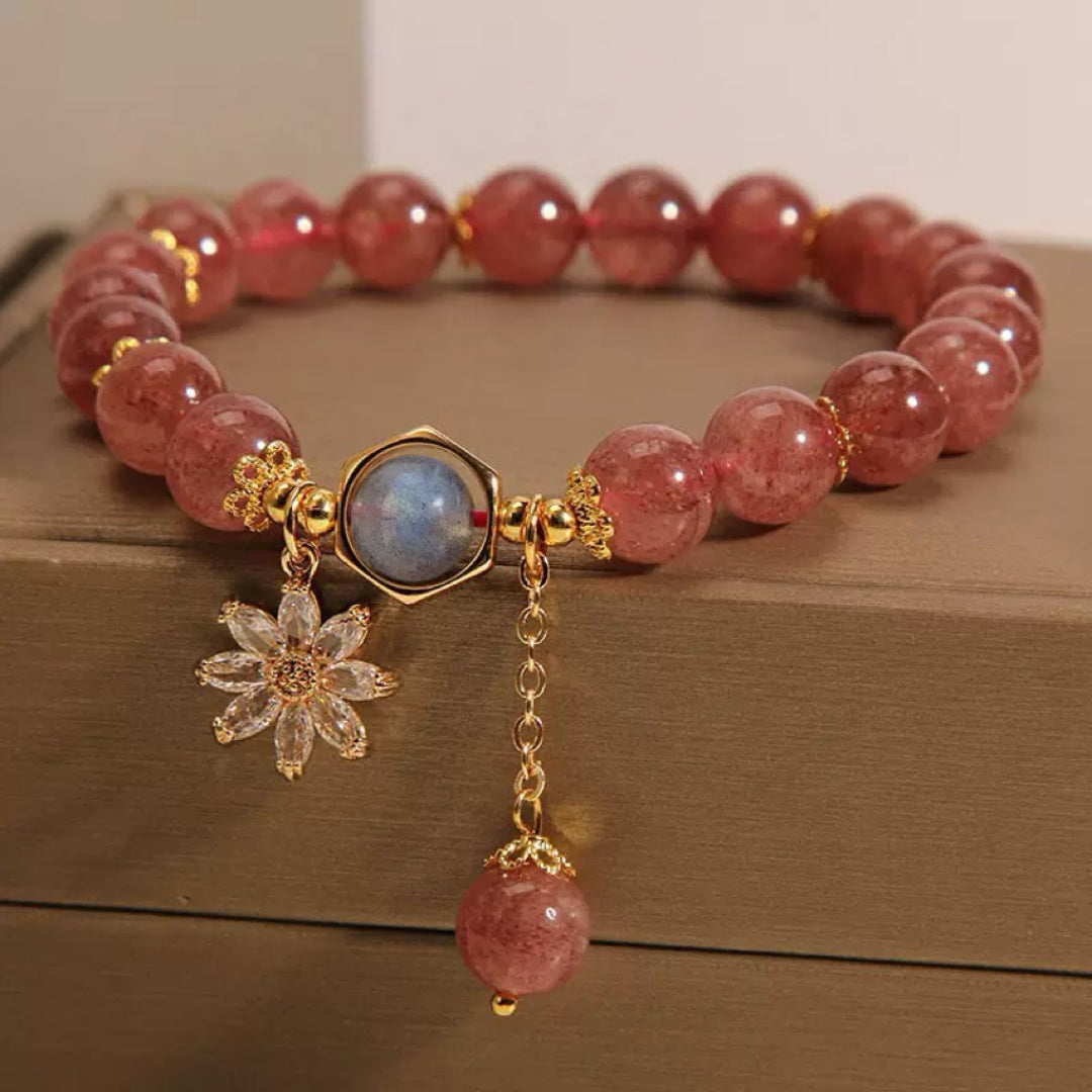 Bracelet Quartz Fraise et Cristal de Roche – Fleur Cosmique