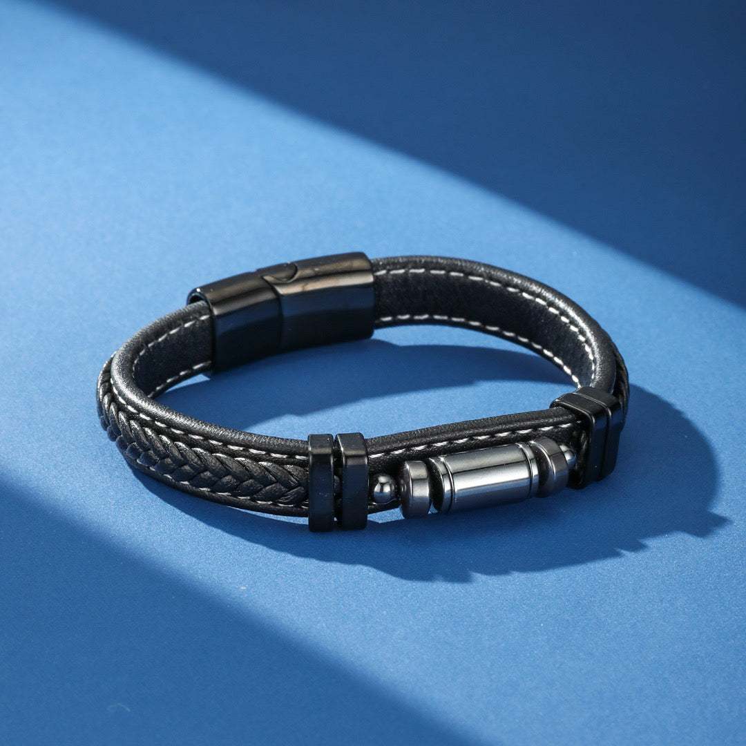 Men's Leather Hematite Bracelet – Magnetic Aura