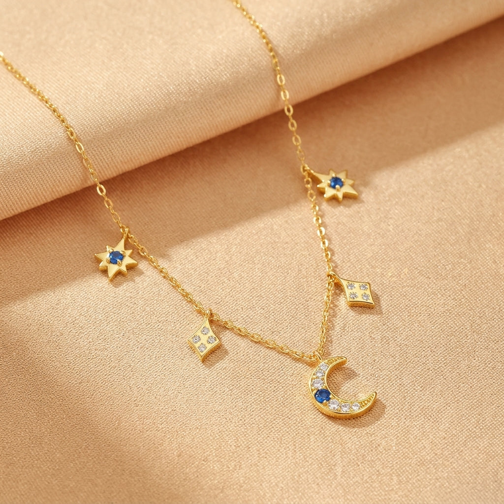 Collier Lune – Nuit Sereine, Argent Plaqué Or