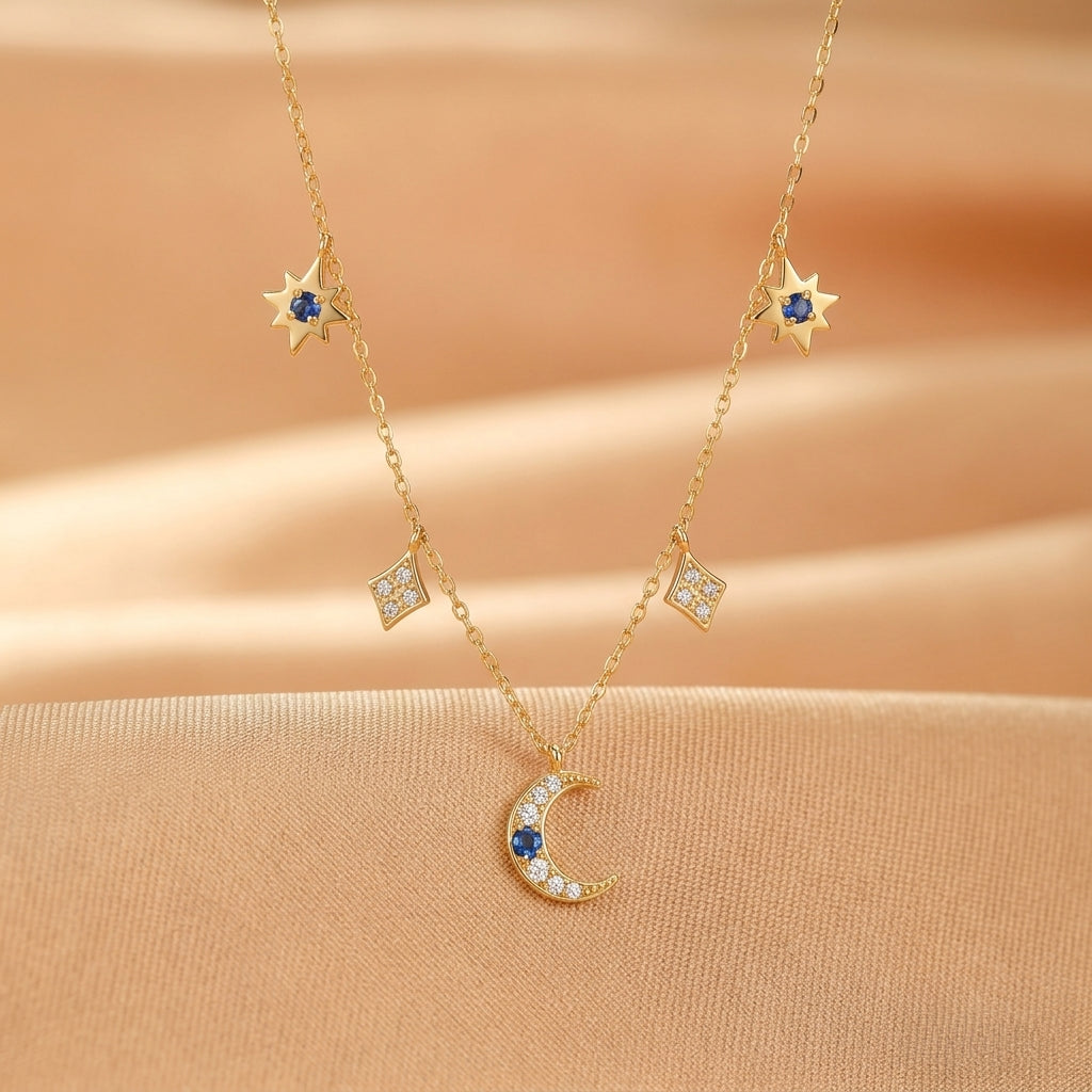 Collier Lune – Nuit Sereine, Argent Plaqué Or