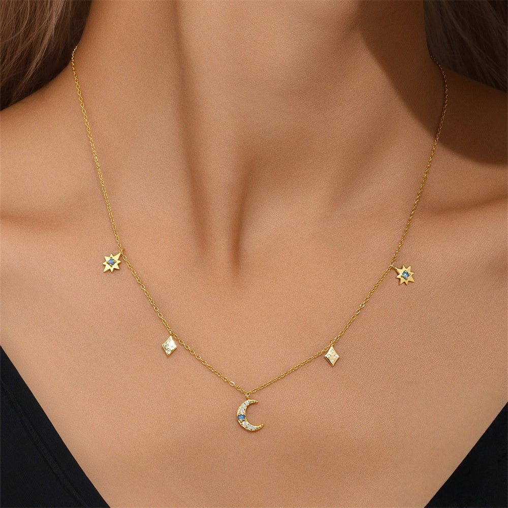 Collier Lune – Nuit Sereine, Argent Plaqué Or