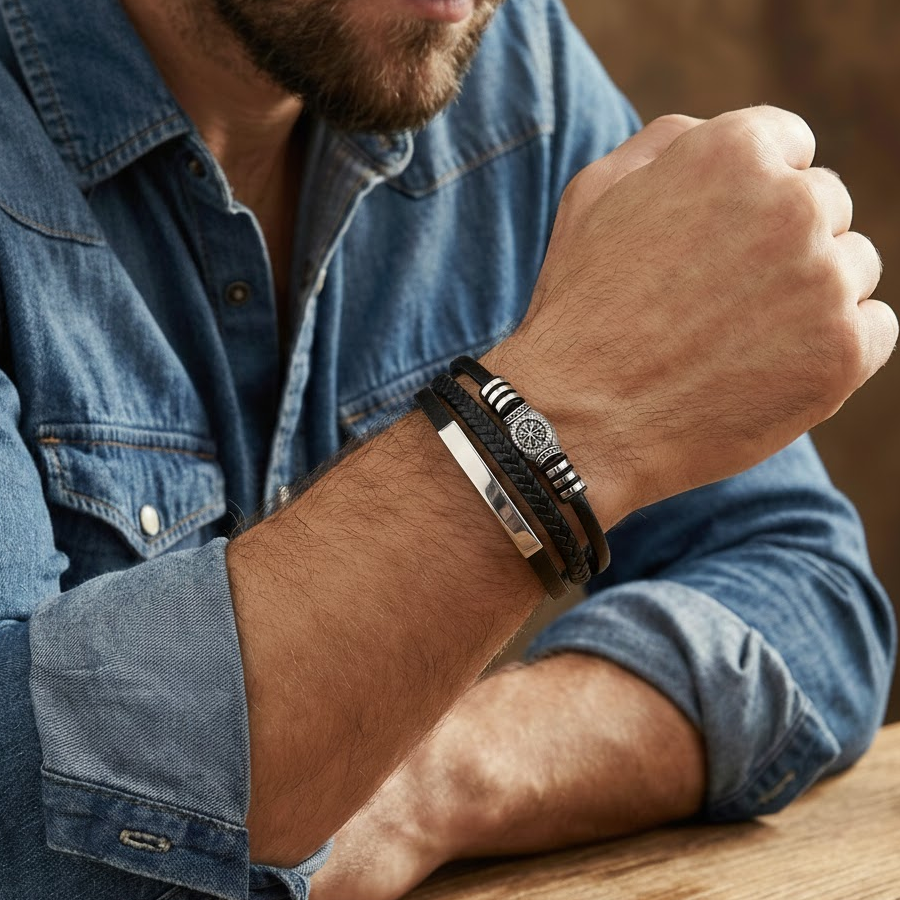 Bracelet Homme Cuir Viking – Compas Vegvisir