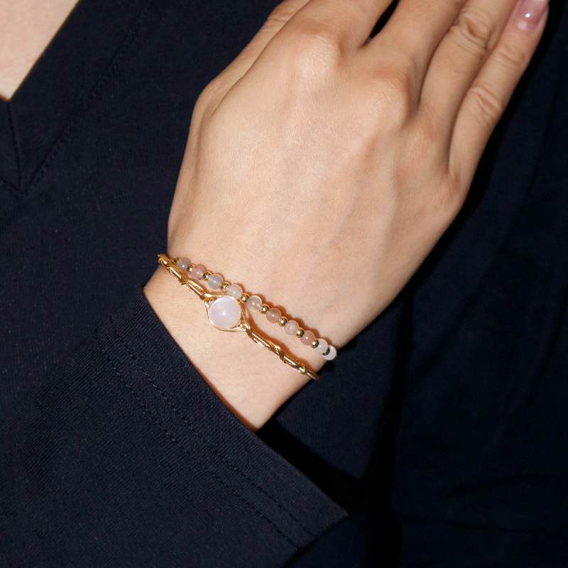 Bracelet Pierre de Lune – Lumière Céleste, Plaqué Or 14K