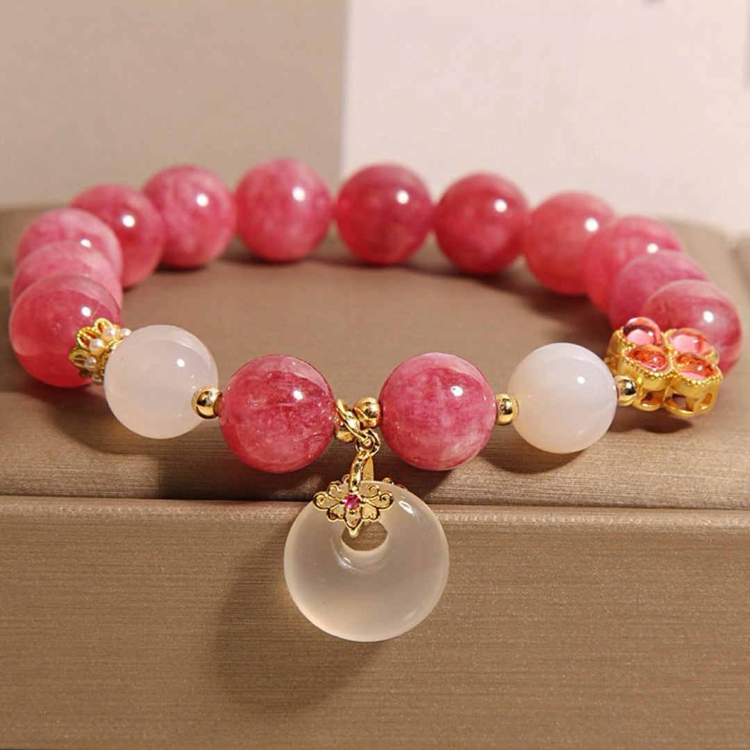 Bracelet Tourmaline Rose et Jade Blanc – Chance Éclatante