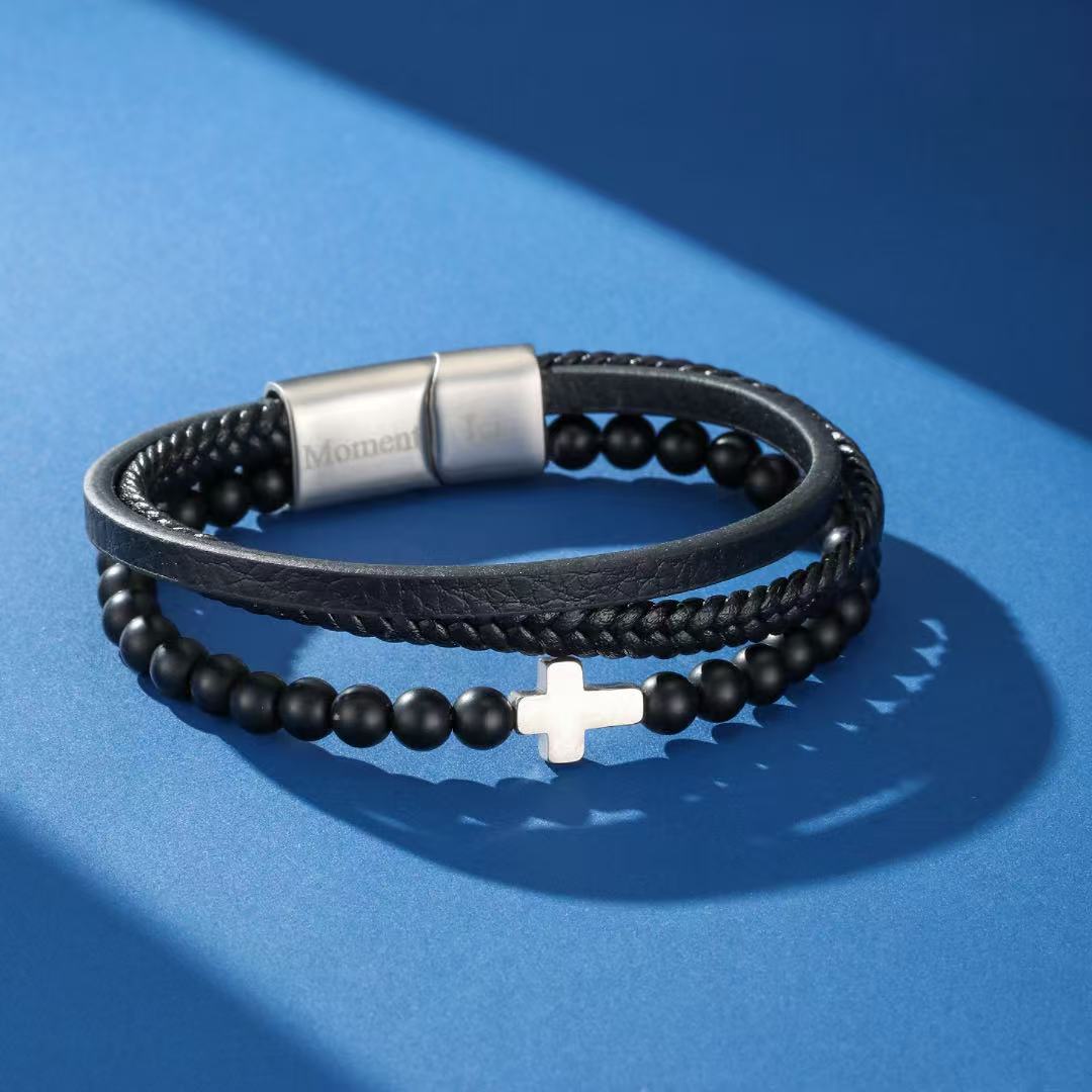 Bracelet Homme Cuir Croix – Foi et Force