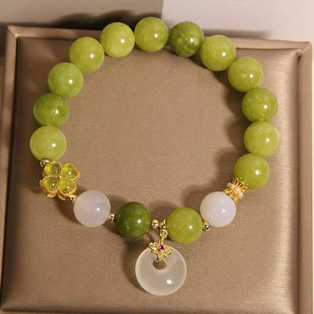Bracelet Tourmaline Verte et Jade – Trèfle Porte-Chance