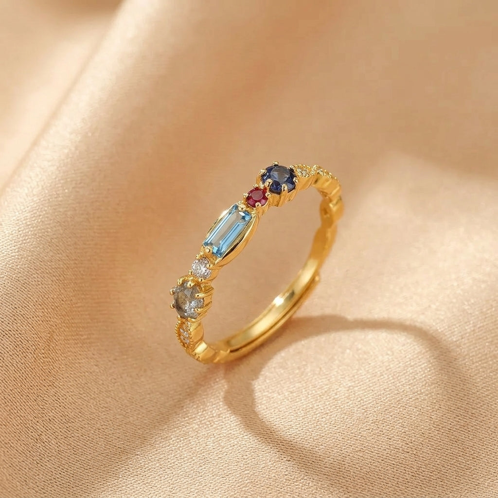 Bague Topaze, Lolite et Labradorite – Destin Paradisiaque, Argent Plaqué Or 10K