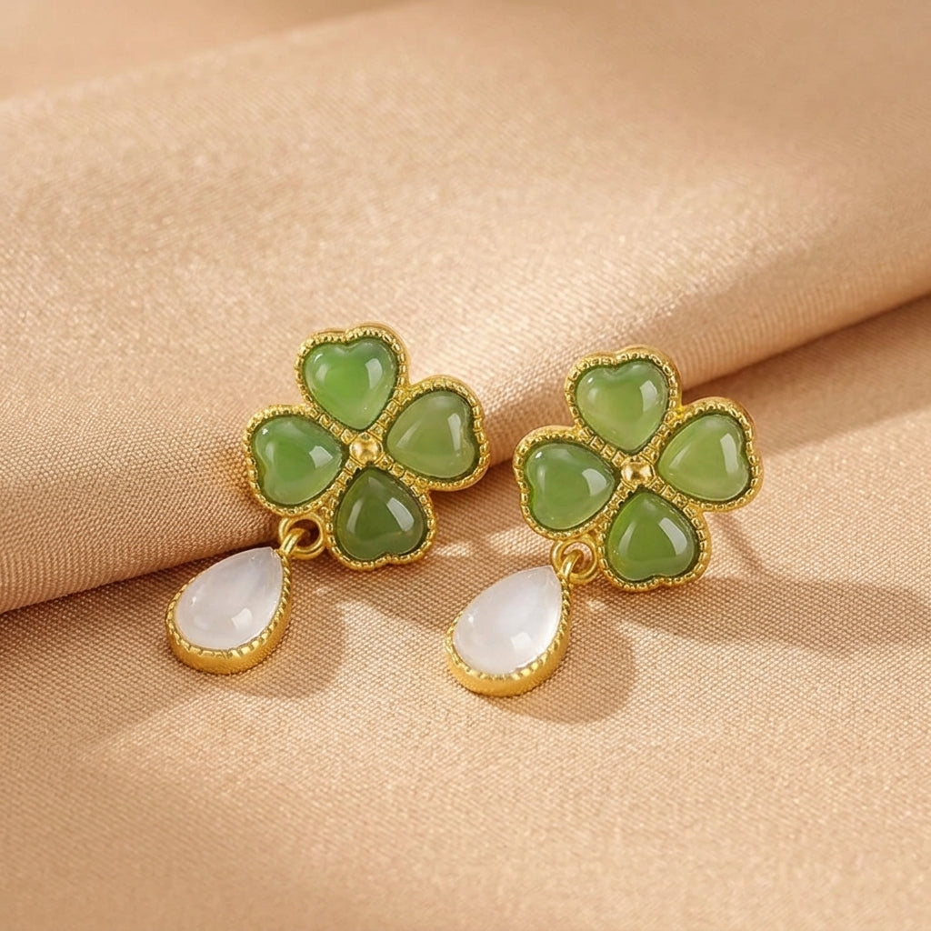 Boucles d'Oreilles Jade Néphrite – Douce Splendeur, Argent Plaqué Or