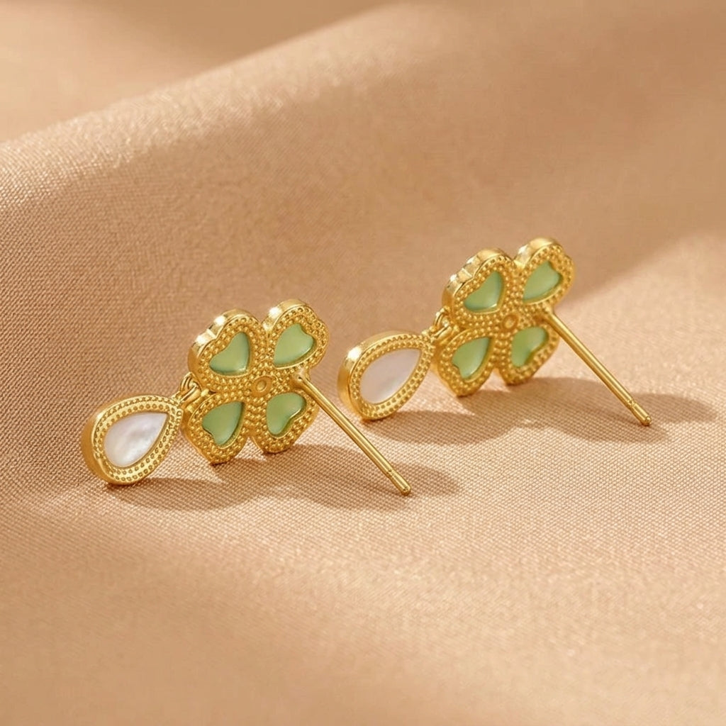 Boucles d'Oreilles Jade Néphrite – Douce Splendeur, Argent Plaqué Or