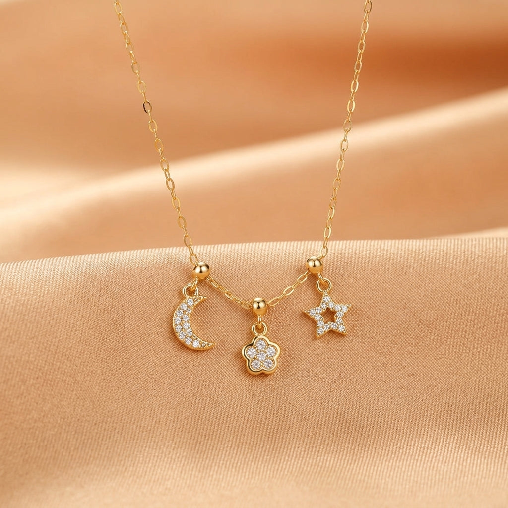 Collier Lune – Lumière Intérieure, Argent Plaqué Or