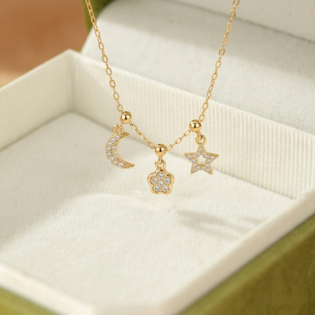 Collier Lune – Lumière Intérieure, Argent Plaqué Or
