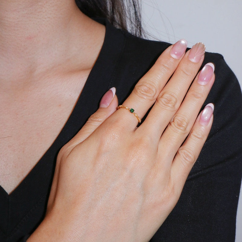 Bague Émeraude – Forêt Enchantée, Argent Plaqué Or 18K