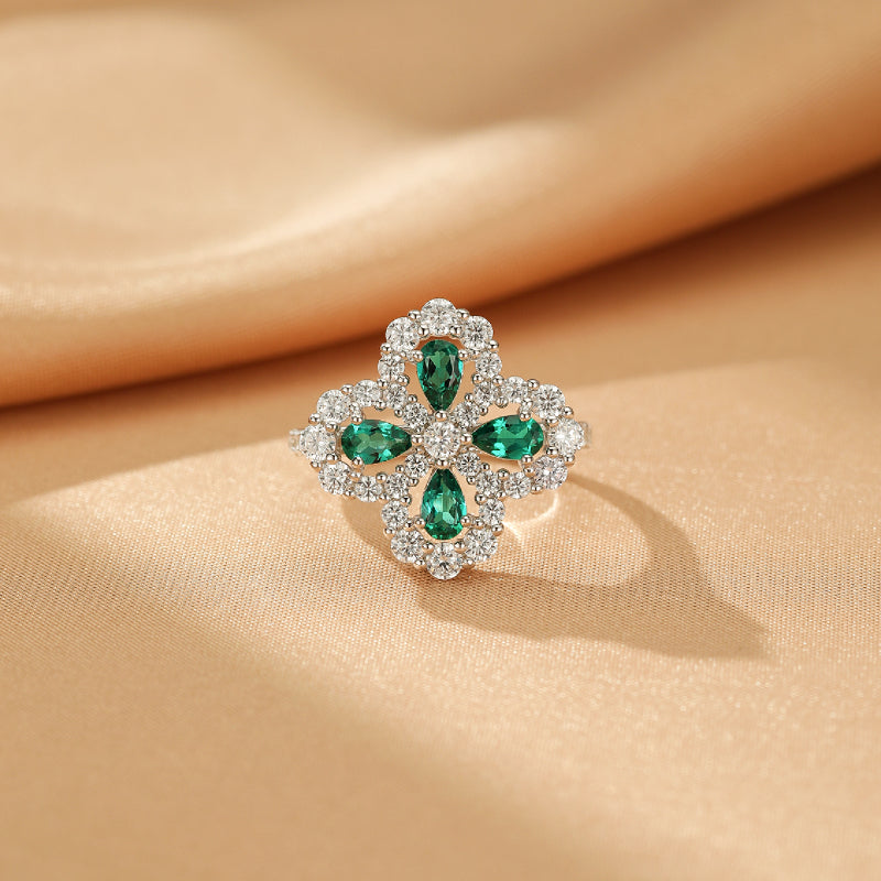 Emerald Ring – Shimmering Clover, Sterling Silver