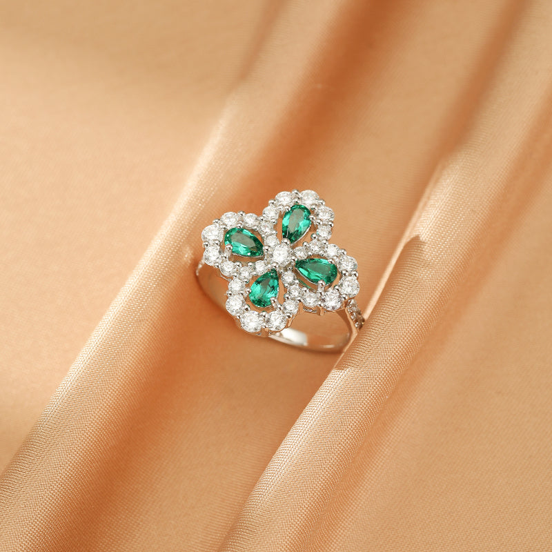 Bague Émeraude – Trèfle Scintillant, Argent 925
