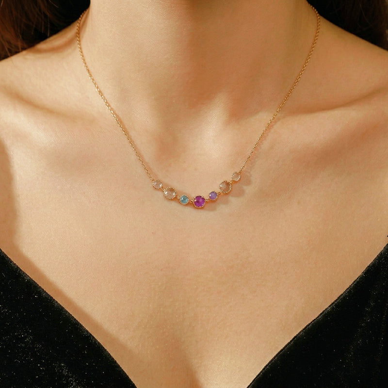 Collier Améthyste, Labradorite et Topaze – Enchanteur, Argent Plaqué Or