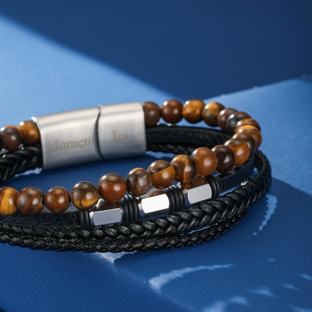 Bracelet Homme Cuir Œil de Tigre ou Onyx – Équilibre et Caractère