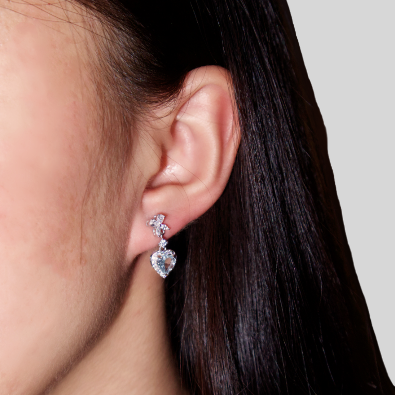Boucles d'oreilles Aigue marine – Amour Fleuri, Argent 925