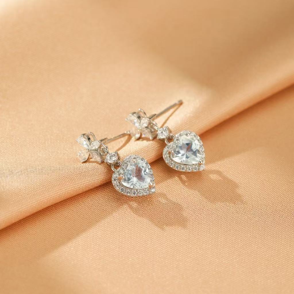 Boucles d'oreilles Aigue marine – Amour Fleuri, Argent 925