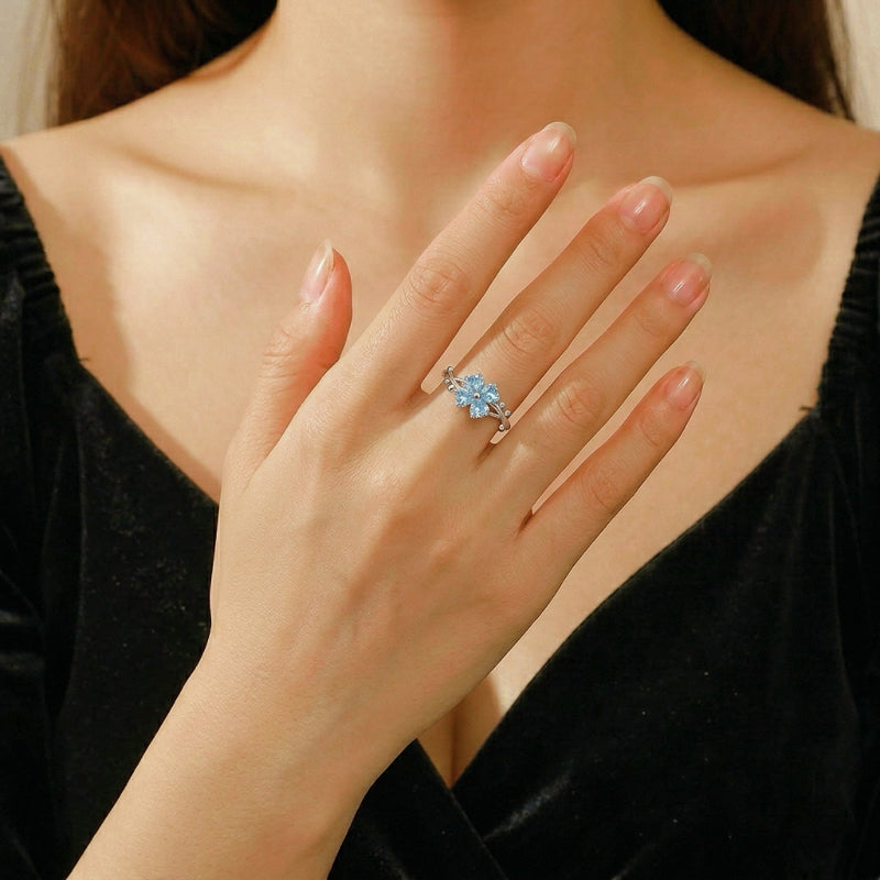 Bague Topaze – Trèfle Céleste, Argent